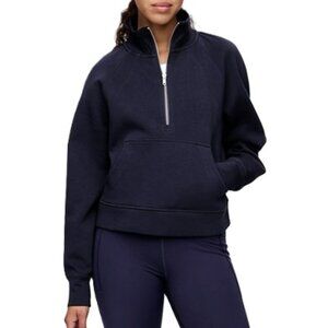 GapFit Scuba Navy White Quarter Zip Half Pullover Sweatshirt Bounce Fleece 1/4